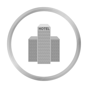 酒店建筑中孤立的白色背景上的黑白风格的图标。阿拉伯联合酋长国象征股票矢量图