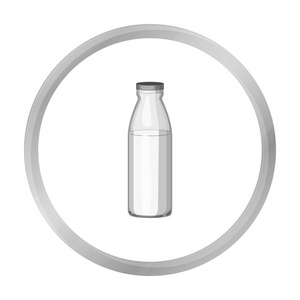 玻璃牛奶瓶中孤立的白色背景上的黑白风格的图标。牛奶产品和甜象征股票矢量图