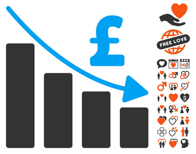 与约会奖金磅衰退栏图表图标