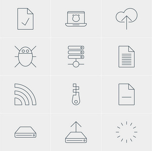 矢量图的 12 互联网图标。可编辑包选中的笔记 服务器 紧固件和其他元素