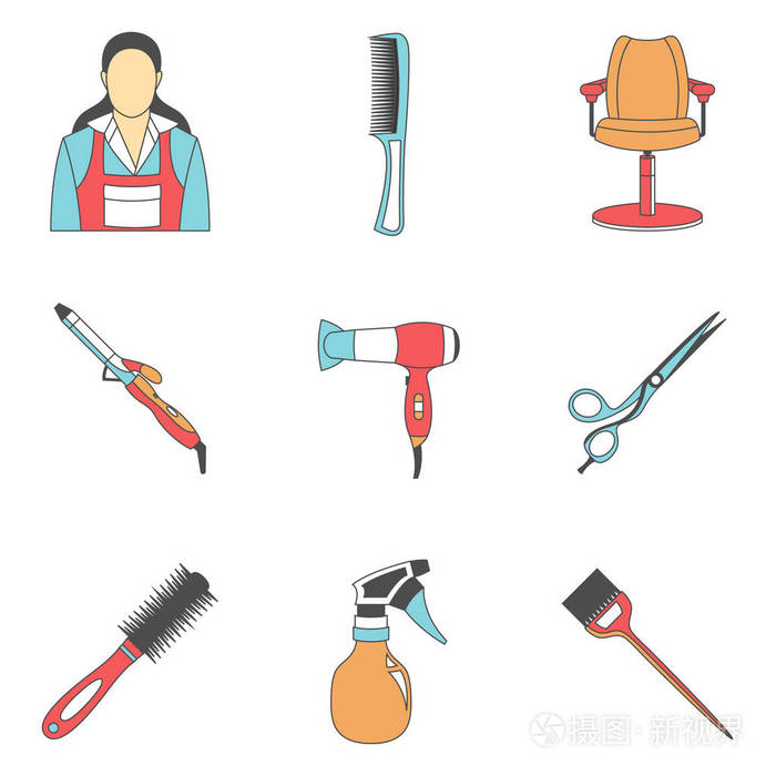 矢量图的理发师和设备的颜色设置插画-正版商用图片0xeabh-摄图新视界