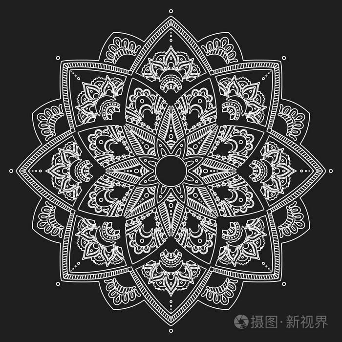 曼陀罗花.老式的装饰元素.东方模式,矢量图.