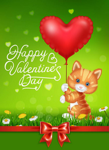 情人节那天与猫抱着红色心形气球