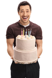 快乐的人，与一个生日蛋糕