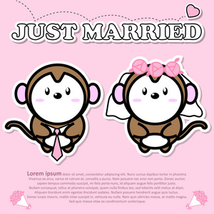 可爱可爱的猴子只被夫妇在情人节概念