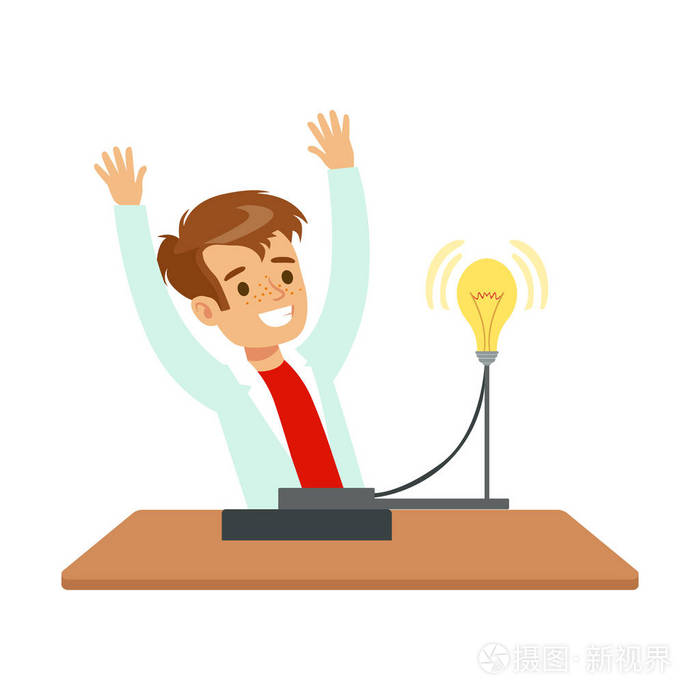 男孩和物理实验用电,孩子做科学研究梦想在将来成为专业的科学家