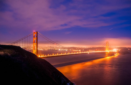 金门大桥在晚上在旧金山，加利福尼亚州，美国