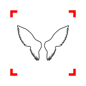 翅膀签署的插图。白坝焦点角的黑色图标