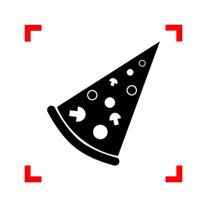 披萨简单的符号。在焦点角落在白色背景上的黑色图标