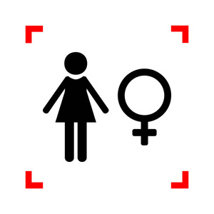 女性符号图。在焦点角白色 b 上的黑色图标