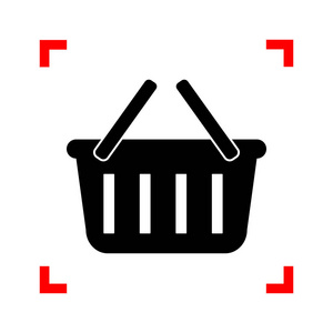 购物篮标志。在焦点上白色黑色的角落里的黑色图标
