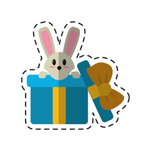 卡通可爱的兔子藏礼物盒惊喜照片