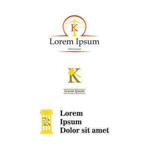 字母 K 法律和律师徽标 优雅律师坚定矢量标志设计。企业 品牌 标识