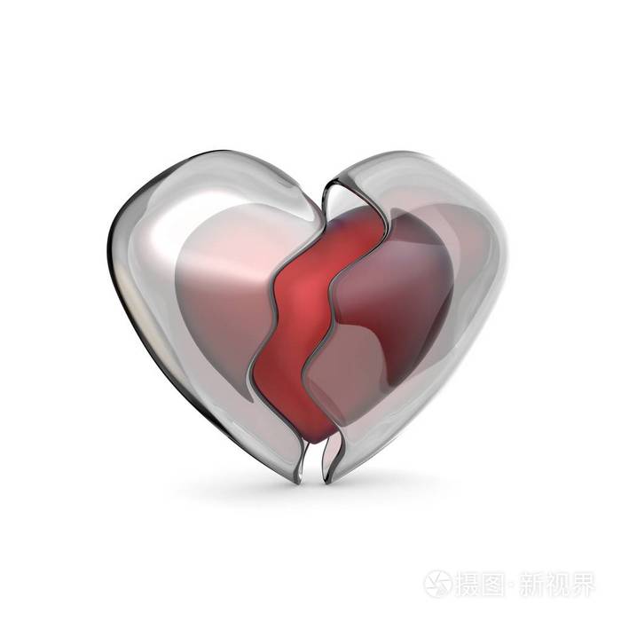 红色的心破碎的冰壳3d