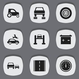 9 可编辑汽车图标集。包括公路 竞赛 货仓车等符号。可用于 Web 移动 Ui 和数据图表设计