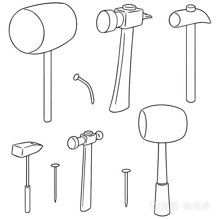 向量集的锤子和钉子插画-正版商用图片0xf8bf-摄图新视界