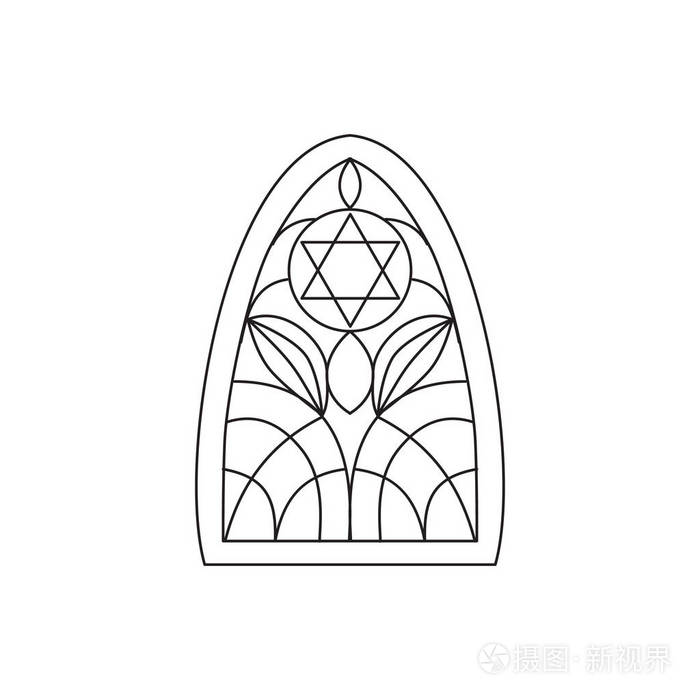 黑色的人影彩色玻璃窗口犹太六指出大卫之星对孤立背景矢量图