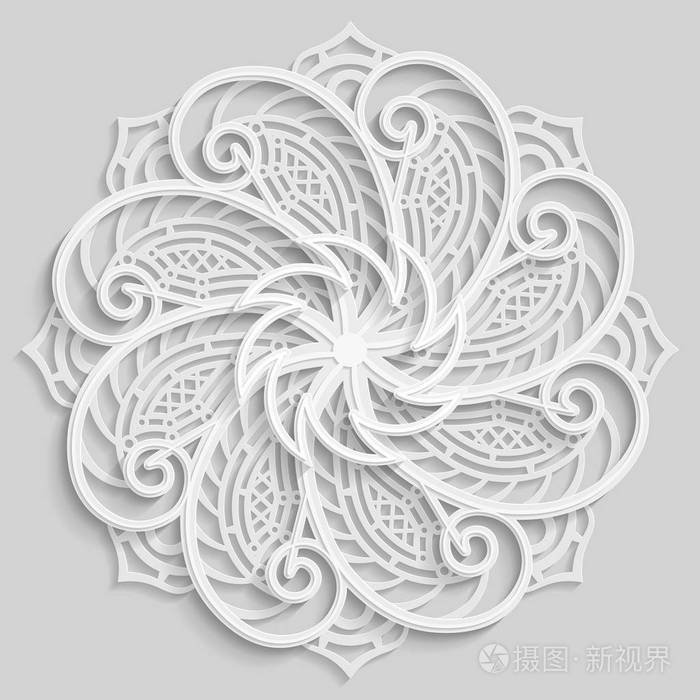 蕾丝3d 曼荼罗,圆对称的镂空图案,装饰雪花, 阿拉伯文装饰,装饰设计