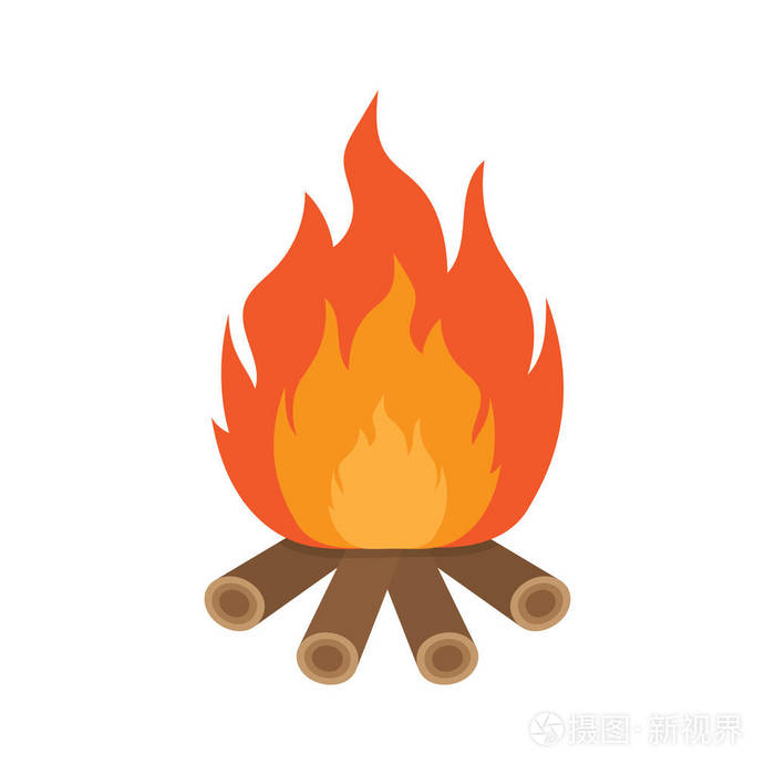 燃烧的篝火,用木头,矢量图