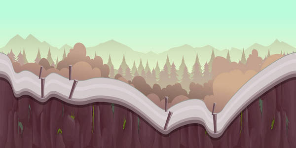 卡通森林景观，无休止的自然背景玩电脑游戏。树，室外植物绿色 天然环境木图