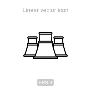 核发电站。线性矢量图标
