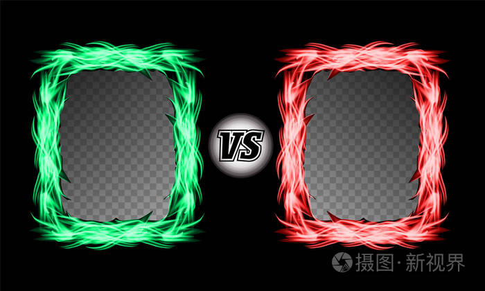 与矢量符号与火帧.vs 字母.火焰战斗背景设计.竞争理念.战斗对抗标志