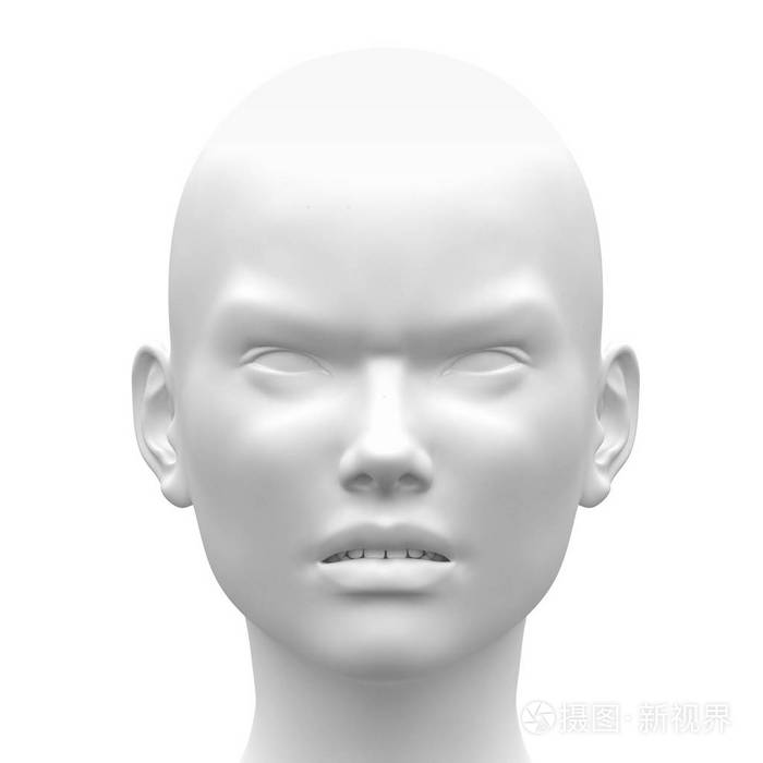 空白白女性生气的脸情感-前视图