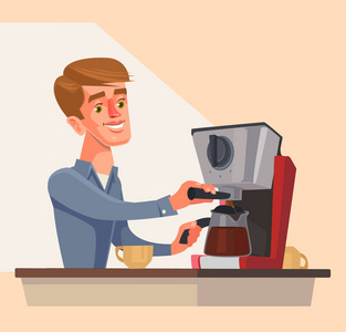 准备早晨喝咖啡的人性格。矢量平面卡通插画