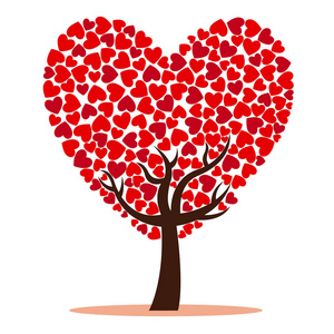 用红色的心的爱情之树