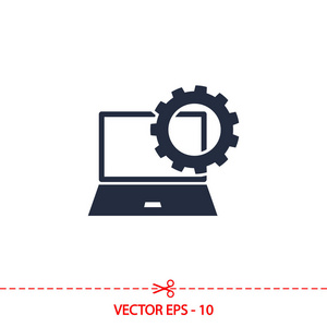设置参数 笔记本电脑图标 矢量图。平面设计风格