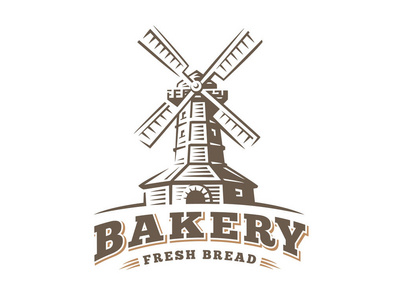 风车的标志矢量图。白色背景上的面包店徽