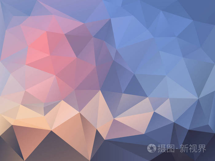 矢量用柔和的粉色和蓝色颜色-三角形图案抽象的不规则多边形背景黎明