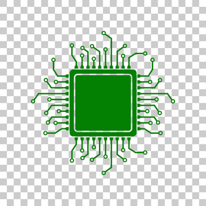 Cpu 微处理器的插图。在透明背景上的暗绿色图标