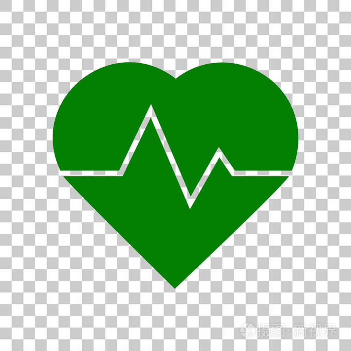 心跳标志图.在透明背景上的暗绿色图标
