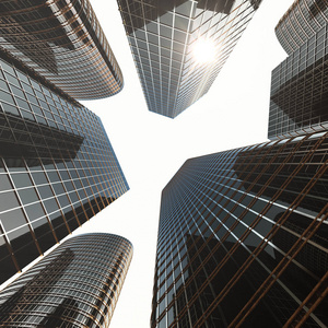 工业建筑, 商业建筑和房地产金融的概念.3d 渲染照片