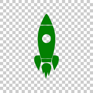 火箭标志图。在透明背景上的暗绿色图标