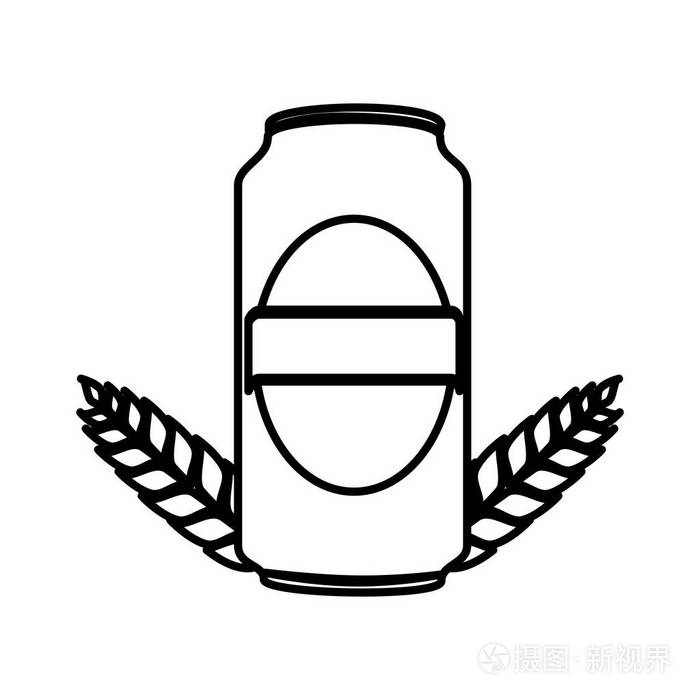 剪影罐装饮料与装饰树叶
