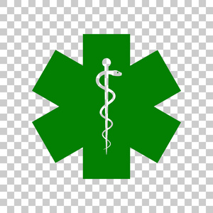 医疗紧急情况或明星的生活象征。在透明背景上的暗绿色图标