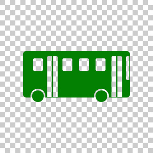 公交车简单的符号。在透明背景上的暗绿色图标