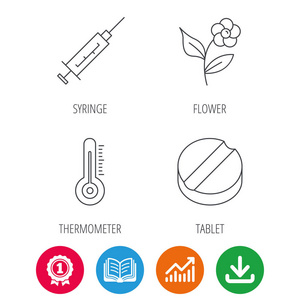 温度计 注射器和平板电脑图标