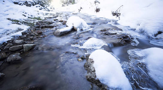 冬季景观与冷冻的山溪