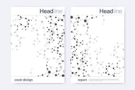 科学的宣传册设计模板。矢量海报布局 分子结构与连接的线和点。科学模式原子 Dna 与杂志 传单 封面 海报设计元素