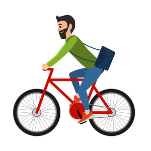 人骑自行车的人骑着一辆自行车。孤立在白色背景上的矢量图