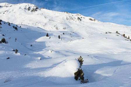 高山的雪山的全景视图