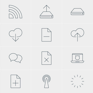 矢量图的 12 互联网图标。可编辑包删除数据 无线网络 硬盘磁盘和其他元素