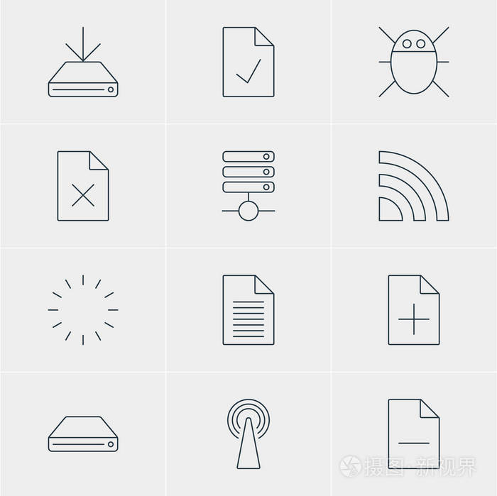 矢量图的 12 Web 图标。可编辑包的删除文件 硬盘磁盘 注释和其他元素