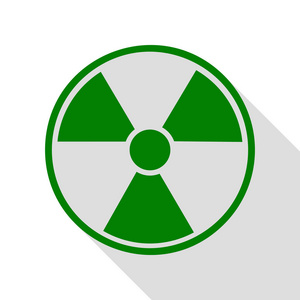 辐射圆形标志。绿色图标，带平面样式阴影路径