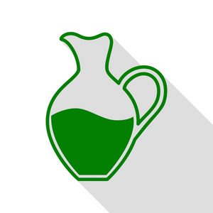 双耳瓶标志。绿色图标，带平面样式阴影路径