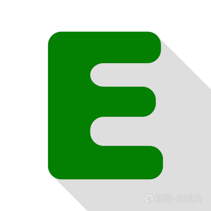 字母e 标志设计模板元素.绿色图标,带平面样式阴影路径