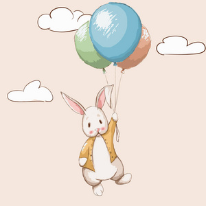 可爱的兔子气球飞